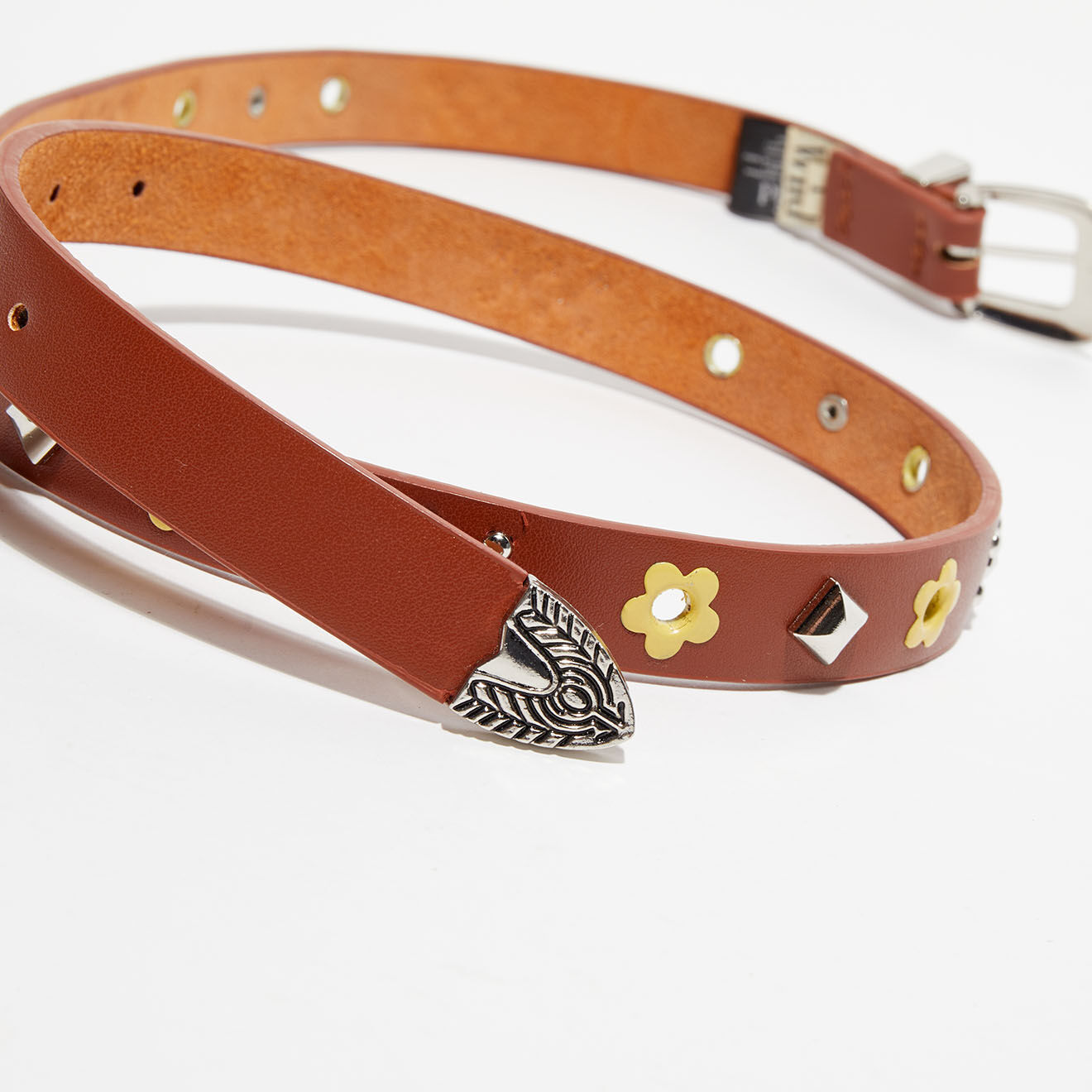 Wild Ceinture fine en Cuir à clous marron
