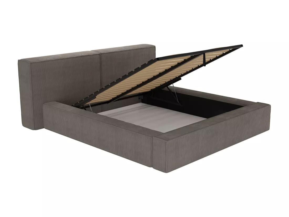 Lit coffre 200 x 200 cm - Velours côtelé - Taupe + Matelas - TIMANO de Pascal Morabito