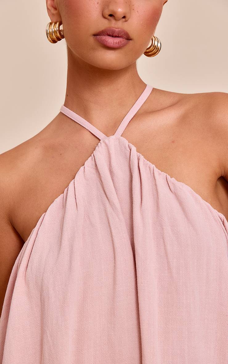 Rose Pâle Robe Bouffante Dos Nu Aspect Lin Texturé