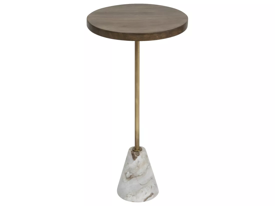 Table d'appoint Table à café en Marbre Beige et Bois de Manguier H 69 cm