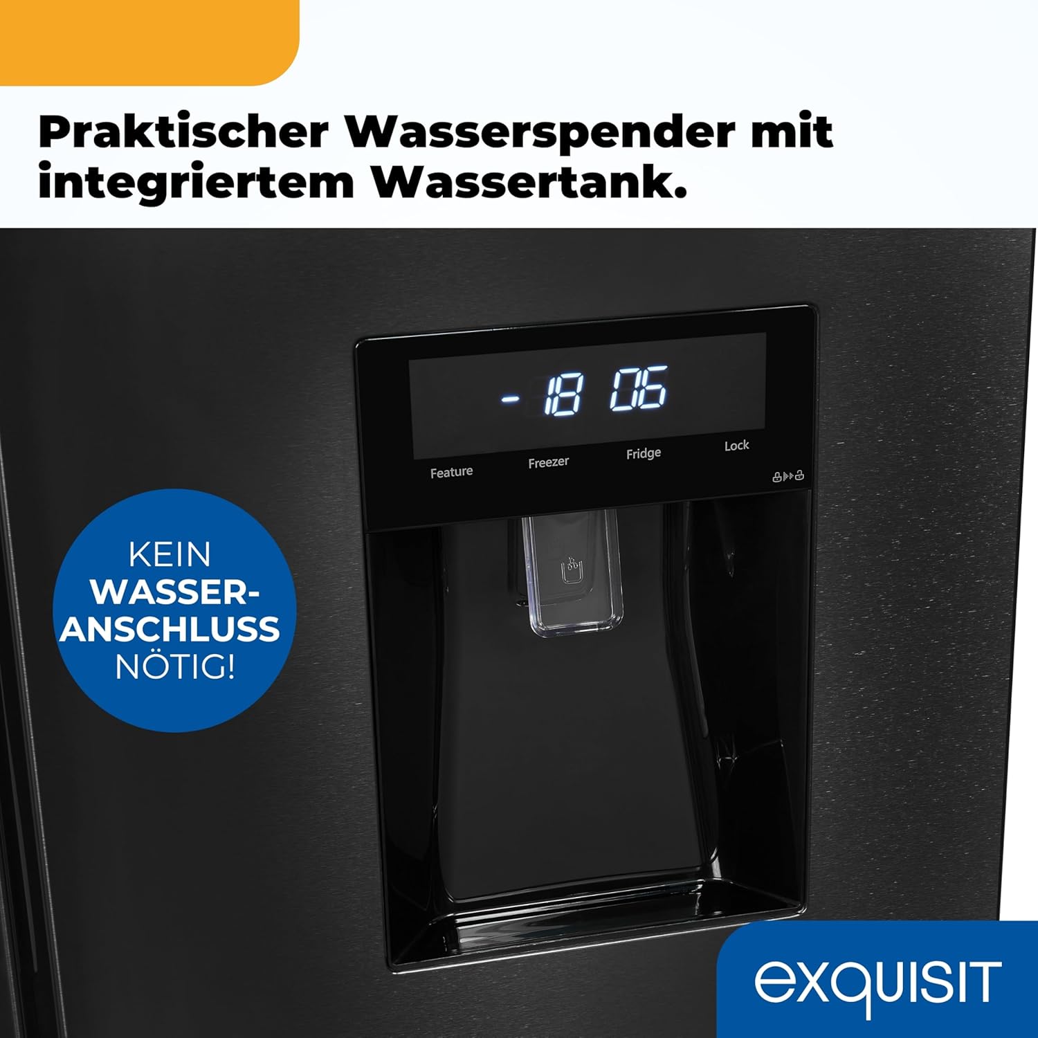 Exquisit Multi-Door Kühlschrank MD430-100-WS-200E inoxlook-az | 432 L Volumen | NoFrost | Wasserspender | Cross Door Kühl-Gefrierkombination