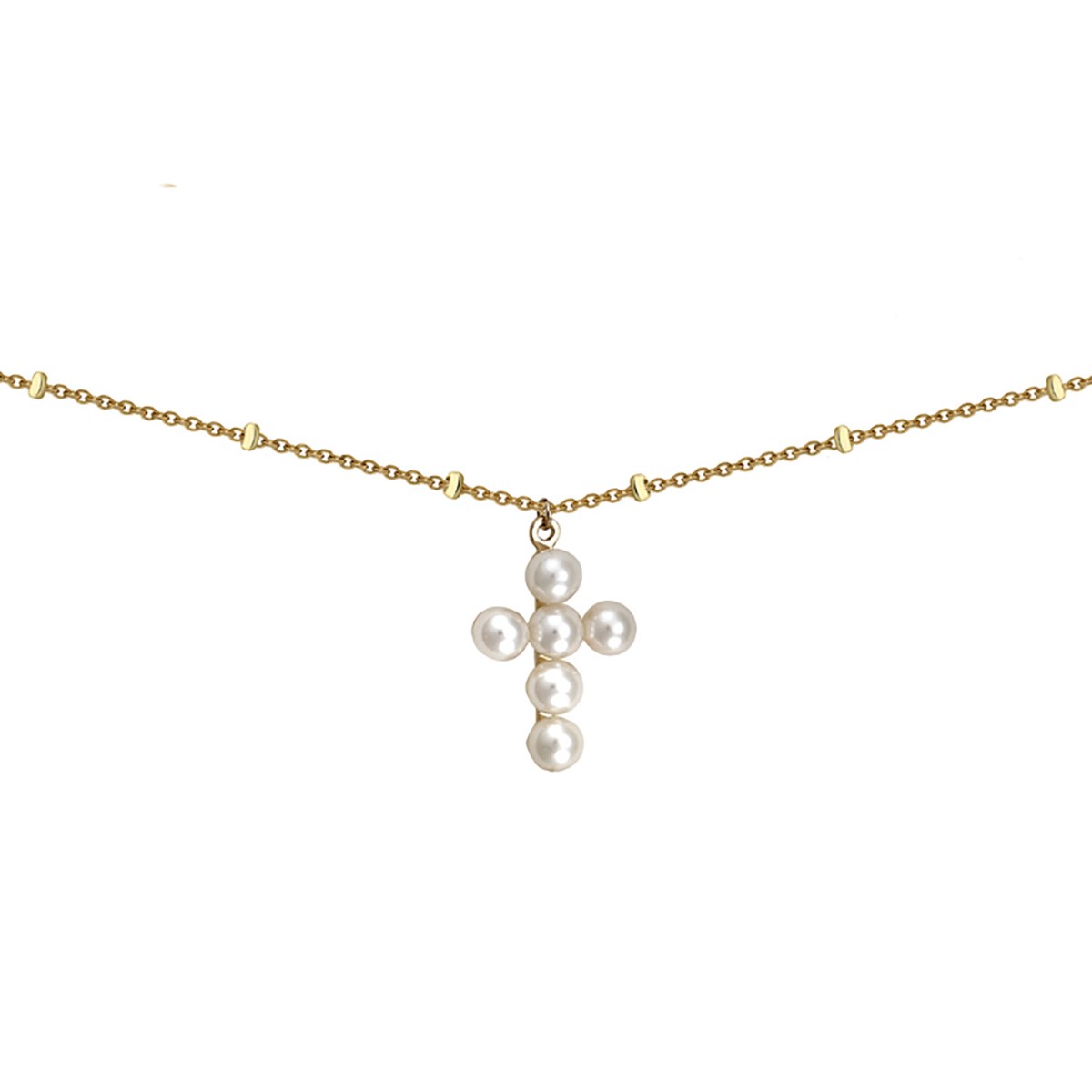 Collier Brillaxis or jaune croix perles de culture