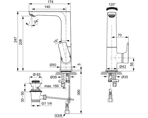 Ideal Standard CONNECT AIR gold A7020A2 wastafelmengkraan voor opzetwastafels