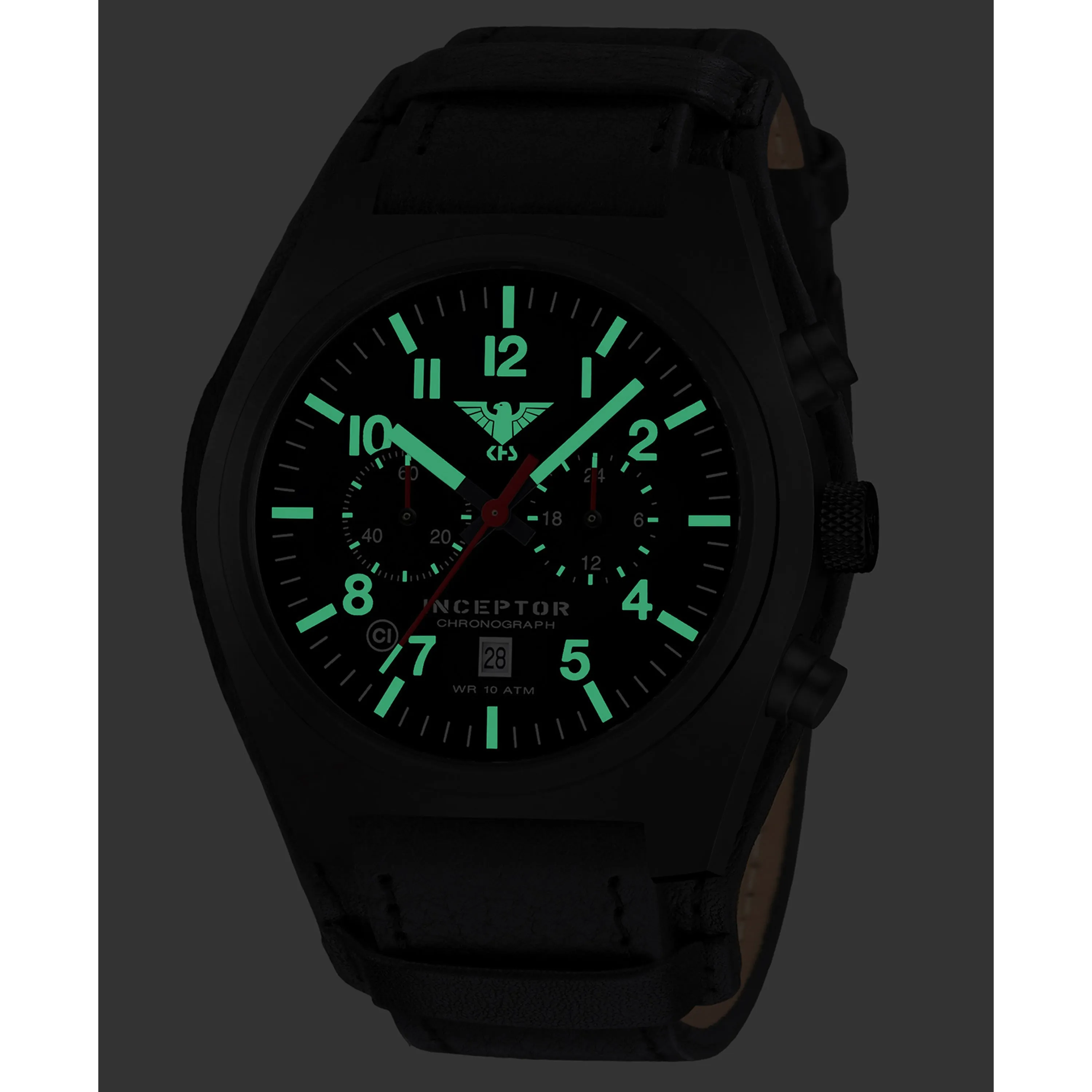 KHS -  Armbanduhr Inceptor Black Steel Chronograph Leder-G-Pad