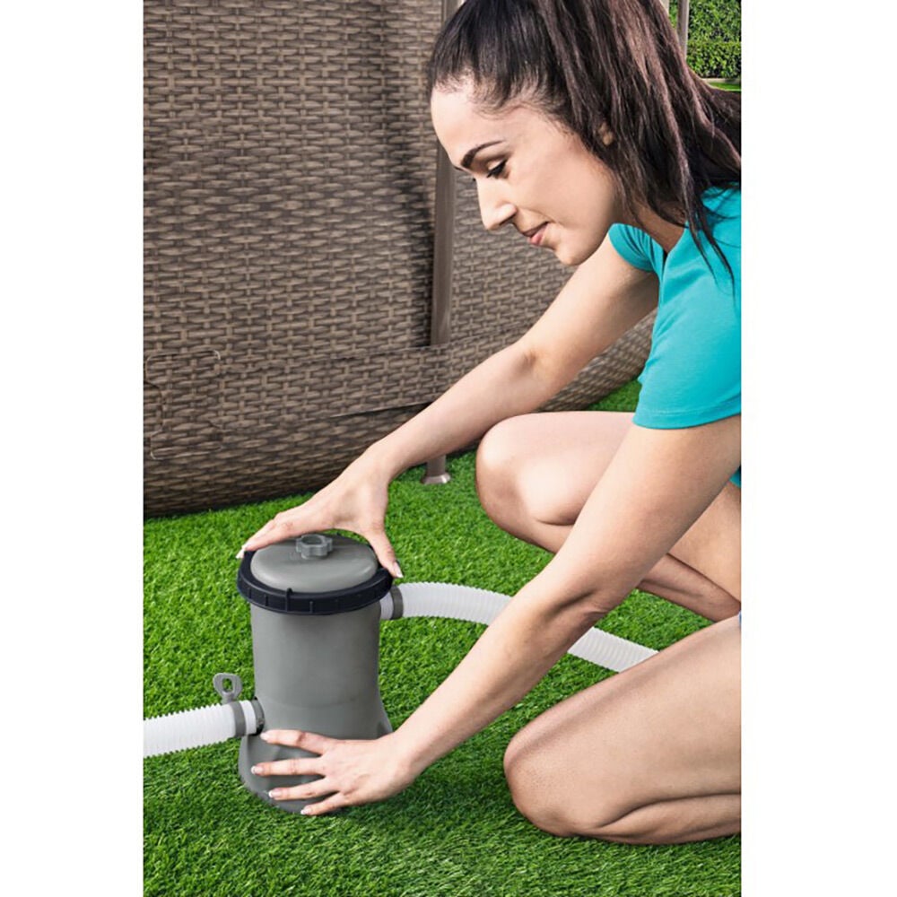 Piscine autoportante Fast Set Bestway motif rotin gris avec filtre Ø457xH107cm
