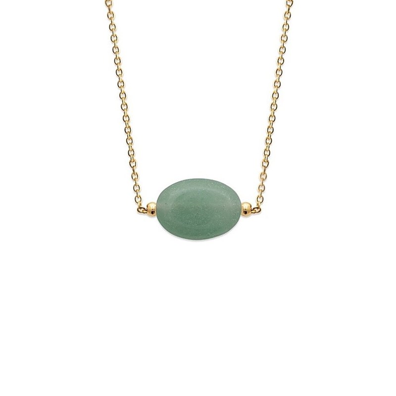 Collier aventurine pierre naturelle ovale Plaqué OR 750 3 microns