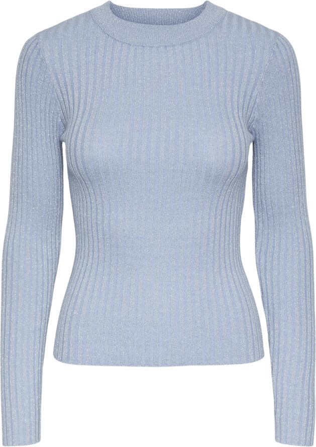 Pieces PCCRISTA LS LUREX O-NECK KNIT MM Soft chambray/silver lurex