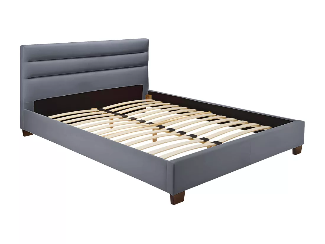 Lit 140 x 190 cm - Tissu - Gris + Matelas - FAUSTIN