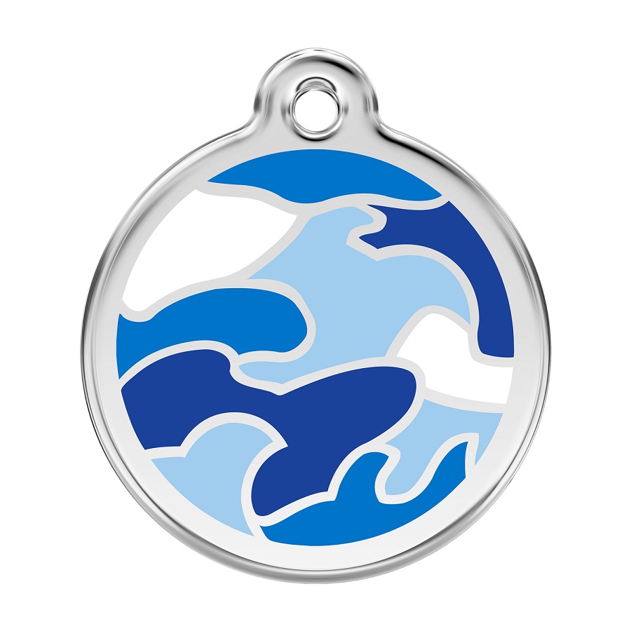Placa de identificação para cães em aço inoxidável esmaltado com estampa camuflada azul