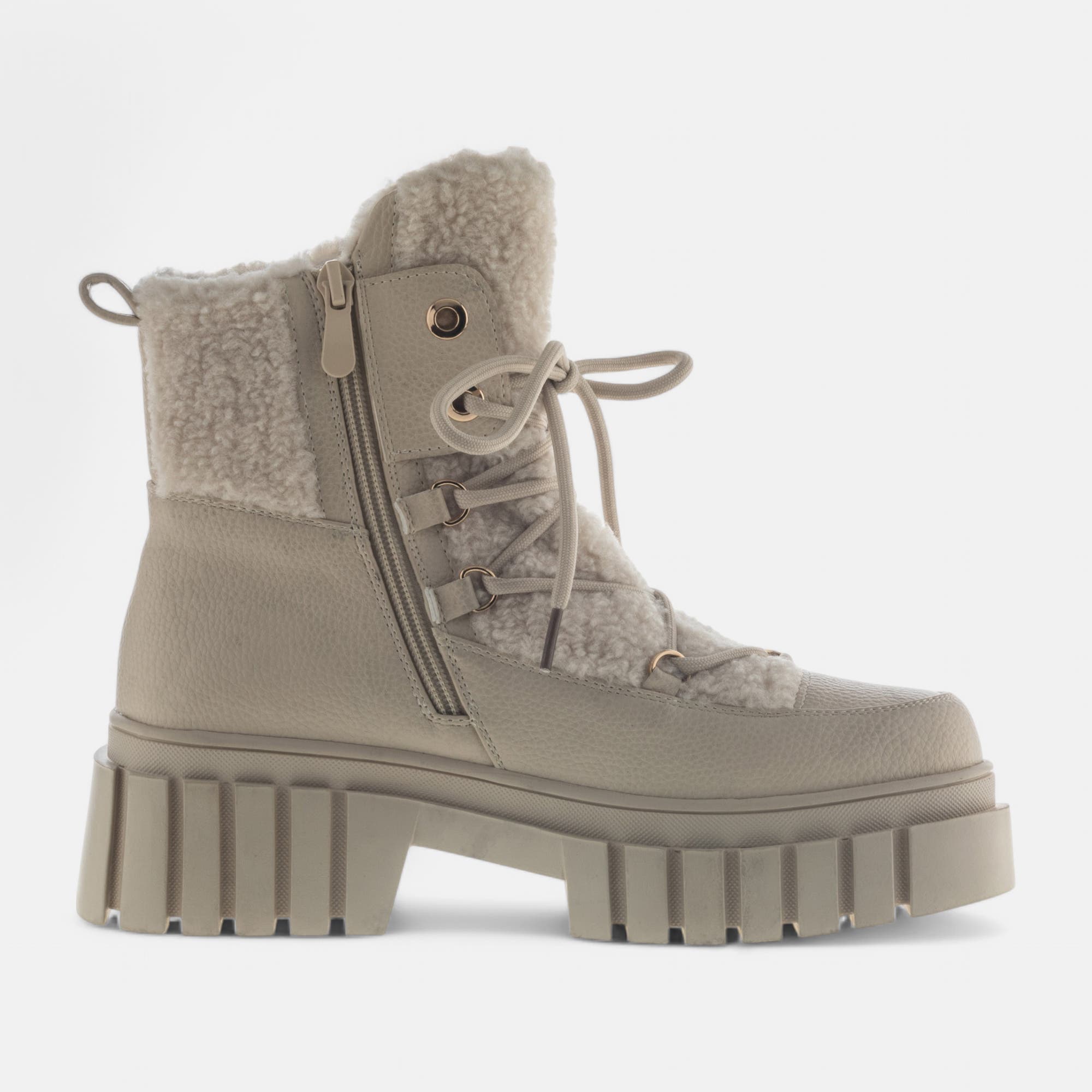 Bottines à lacets à talon compensé Femme beige