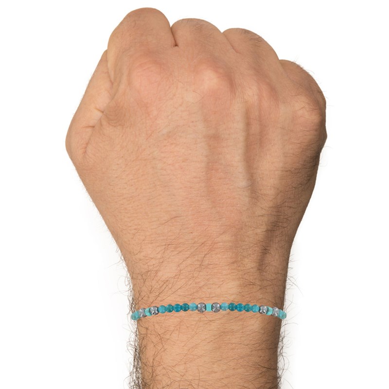Bracelet Lien Homme Perles Rondes Acier et Apatite - taille 20 cm
