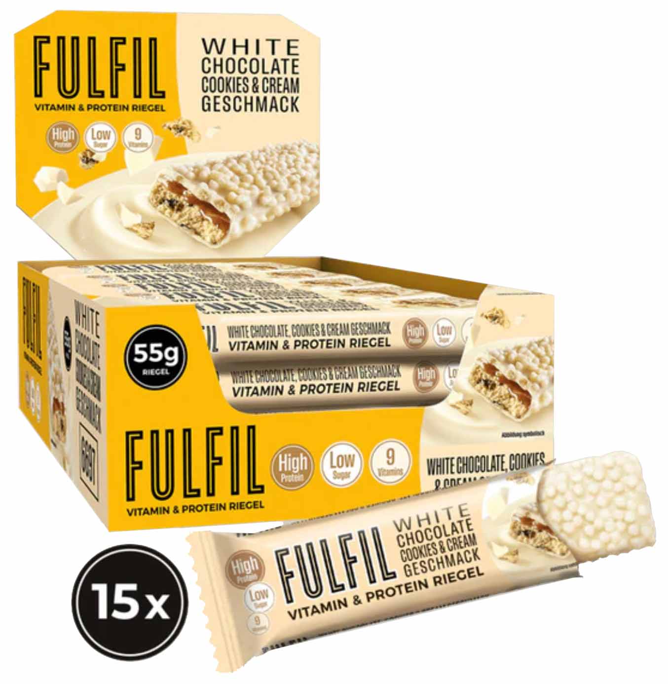 Fulfil Vitamin & Protein Riegel weisse Schokolade Cookie & Creme Geschmack 15x55g = 825g MHD:30.7.25