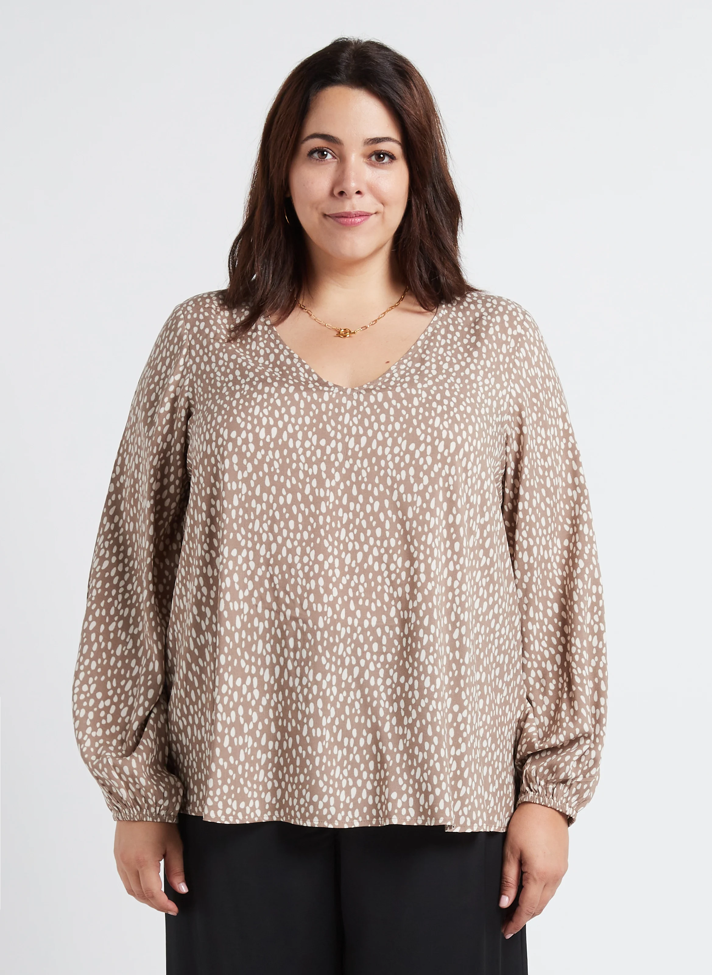 PAYA - Top fluide col V imprimé| Beige