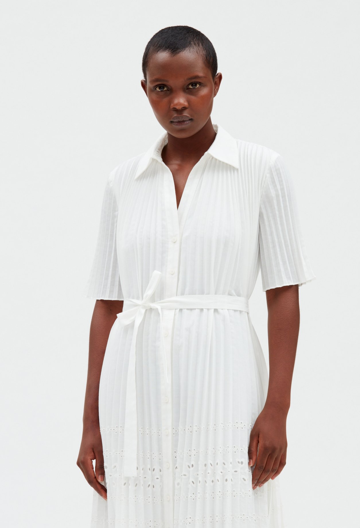 Robe midi plissee ecrue