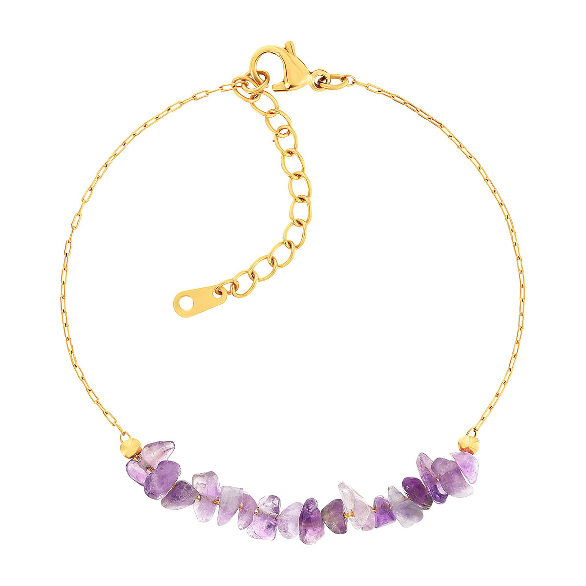 Bracelet acier doré améthystes 20 cm