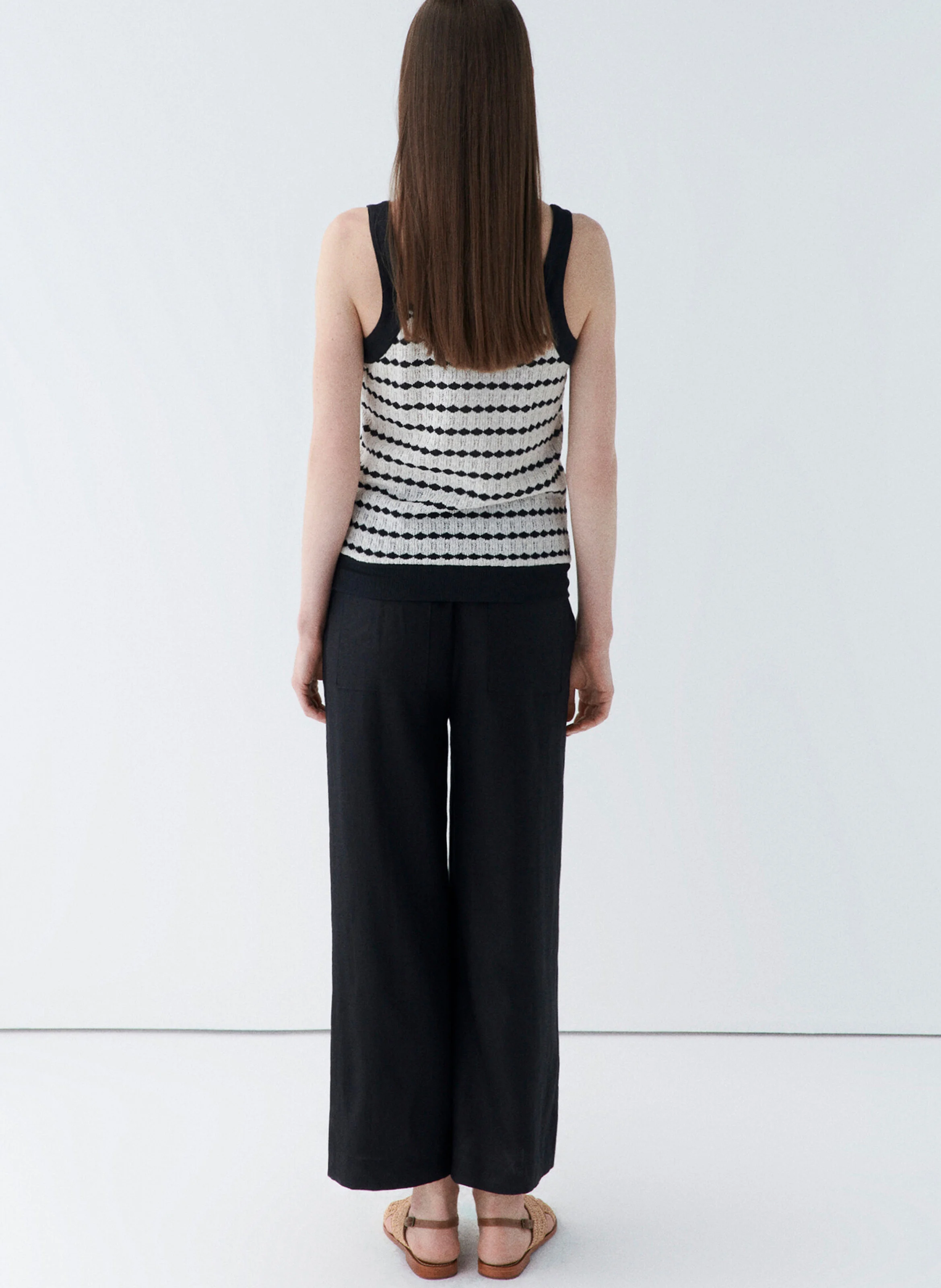 PANDI - Pantalon large taille haute en lin | Noir
