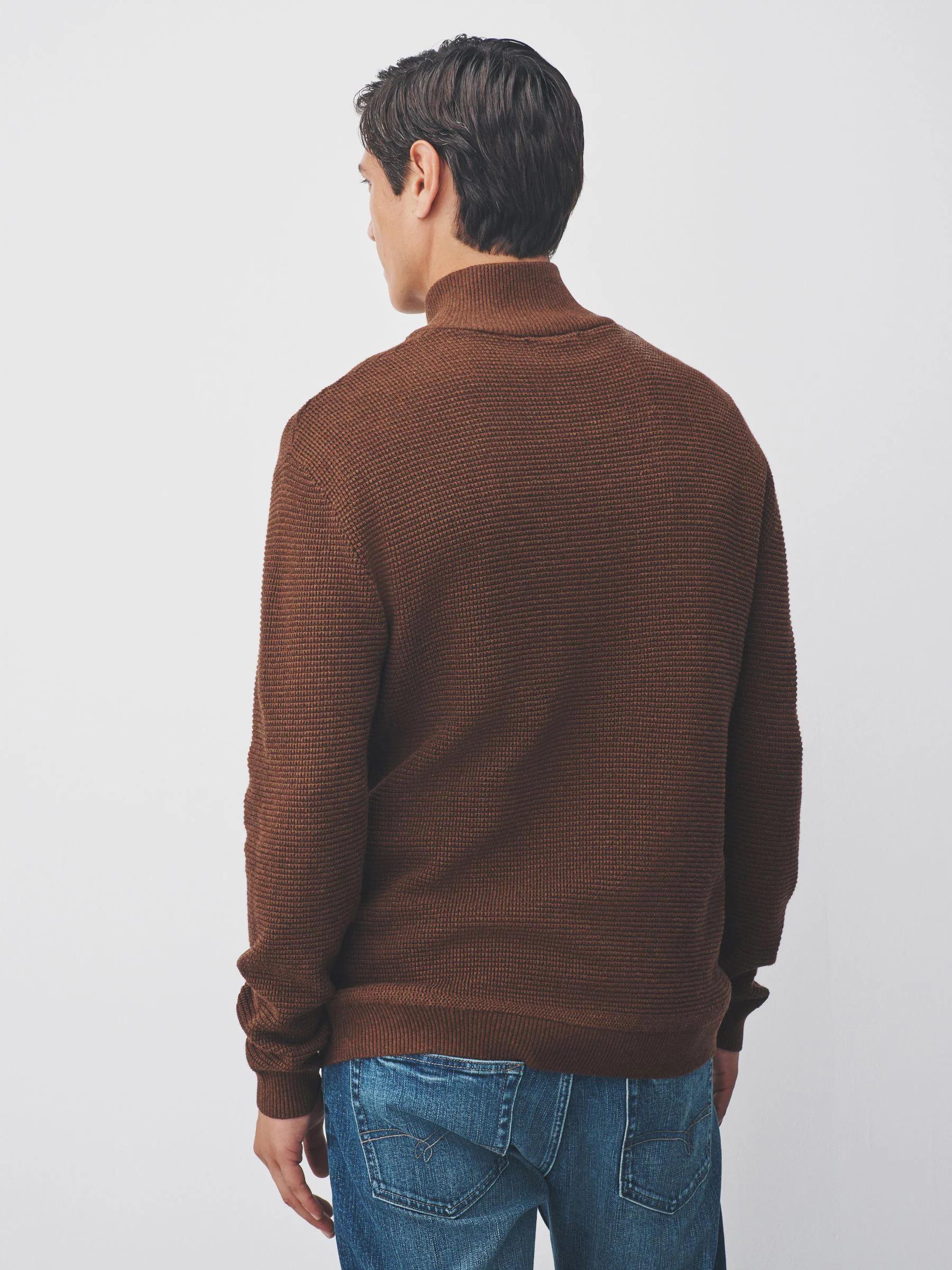 Lichtbruin - Effen - Regular Fit 100% Cotton Textured Premium Quarter Zip Jumper