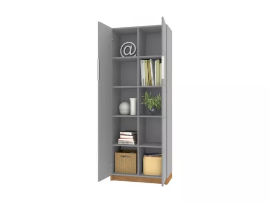Armoire 2 Portes Grise 10 Niches L 68 H 180.7 P 37.6 cm
