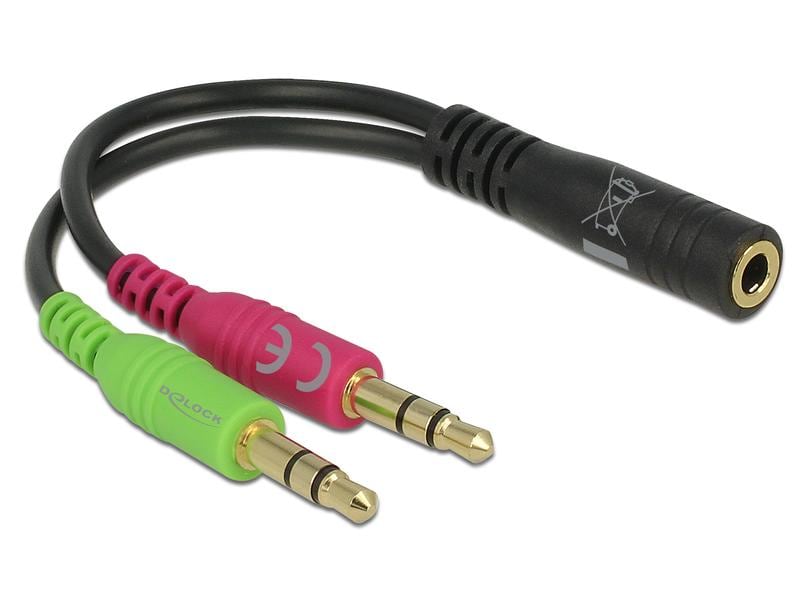Delock Audio-Adapter Klinke 3.5 mm, female - 3.5 mm Klinke Delock Headset Adapter 1 x 3.5 mm 4 Pin Klinkenbuchse > 2 x 3.5 mm 3 Pin Klinkenstecker (CTIA Pinbelegung)