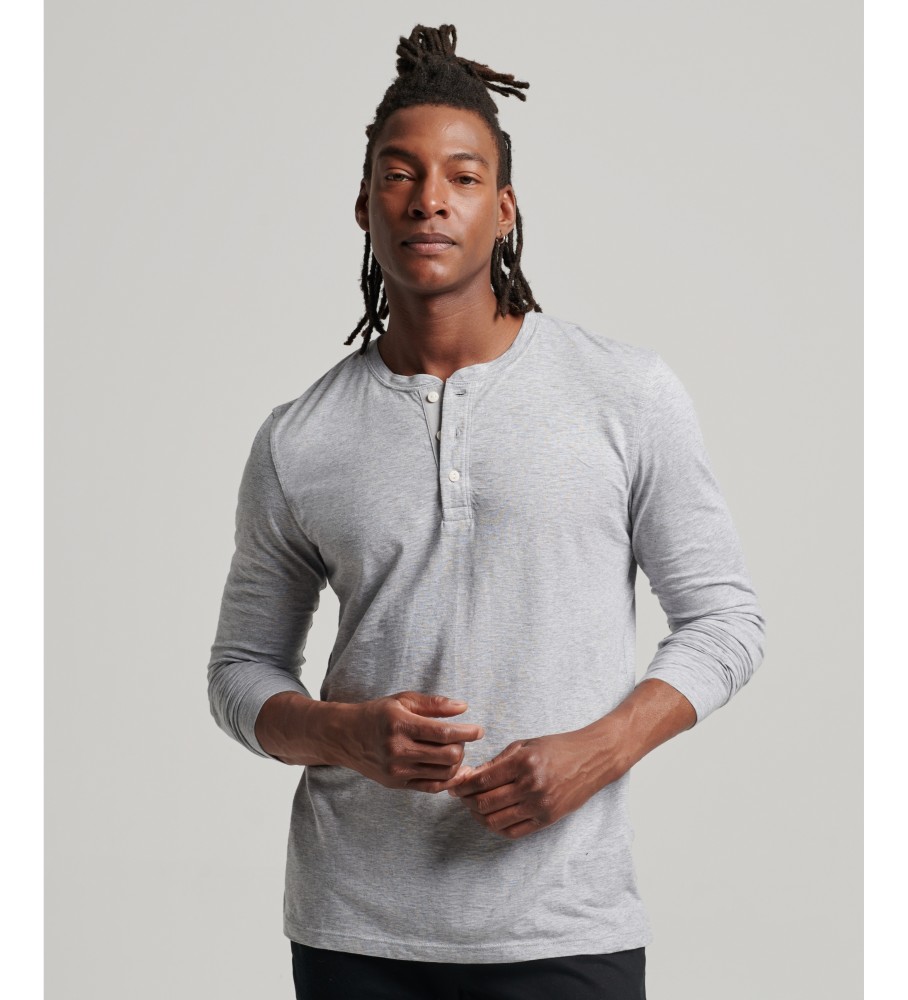 Camiseta Superdry de algodão orgânico com textura irregular, cor cinza.