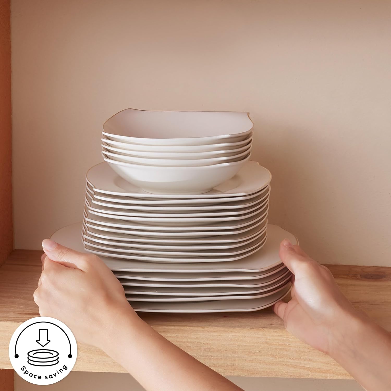 Karaca Wave 53-teiliges Tafelservice für 12 Personen, Edles Bone-Porzellan mit Tellern, Schalen, quadratischen Servierplatten, Salz- und Pfefferstreuer, Elegant und Perfekt für Besondere Anlässe