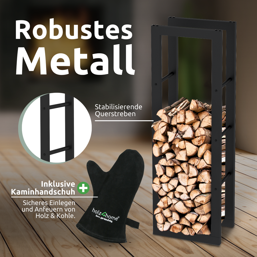holz4home Haardhoutrek 150x25x60cm Gemaakt van Metaal Zwart Inclusief Ovenwant