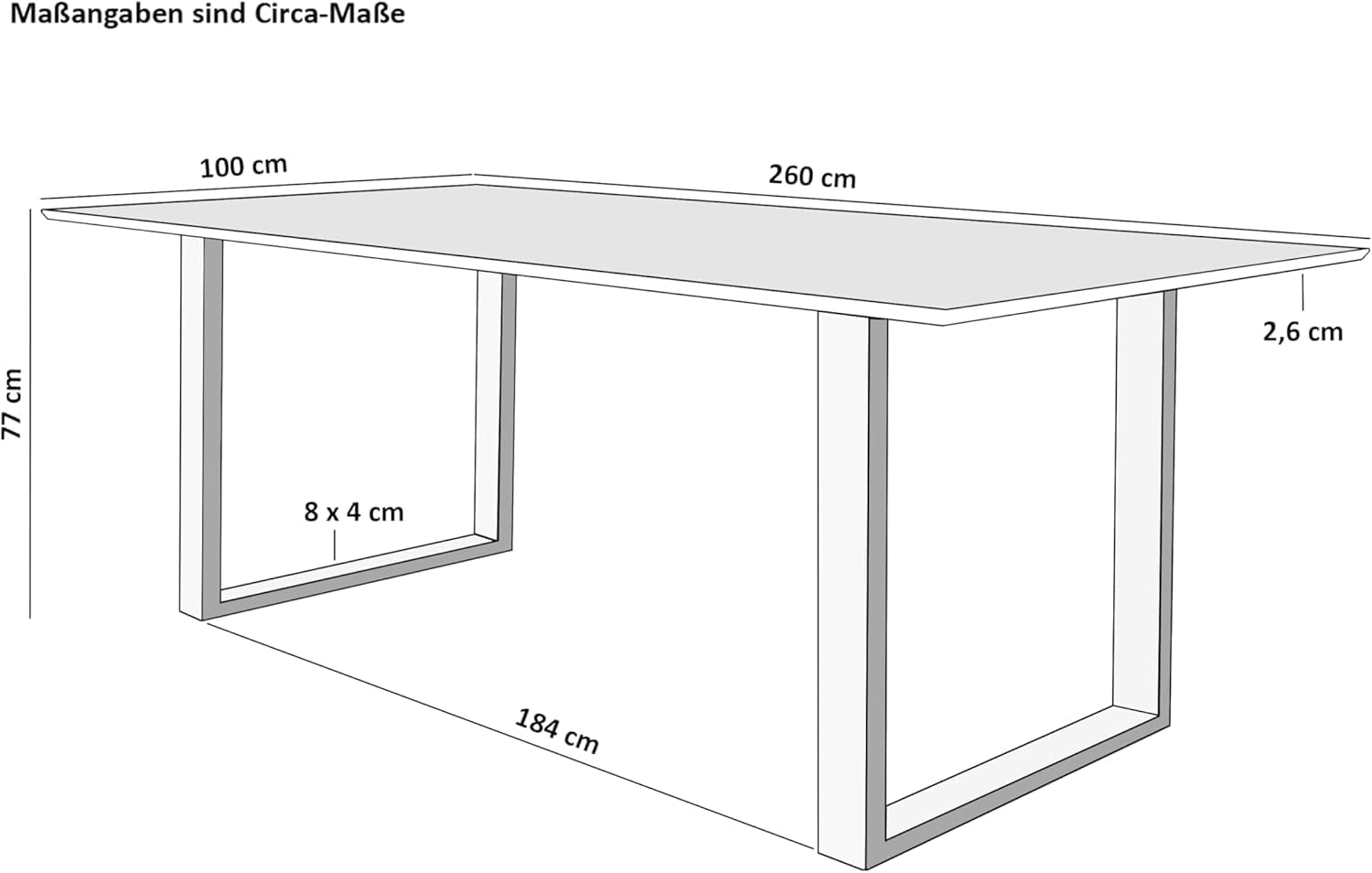 SAM Esstisch 260x100 cm Atlanta, Akazienholz massiv + nussbaumfarben, Esszimmertisch mit Schweizer Kante, U-Metallgestell Schwarz, massiver Holztisch, Tischplatte 26mm