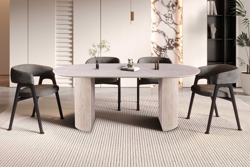 Ovale Eettafel Lagos - 200x110x76cm - Imitatie Travertin