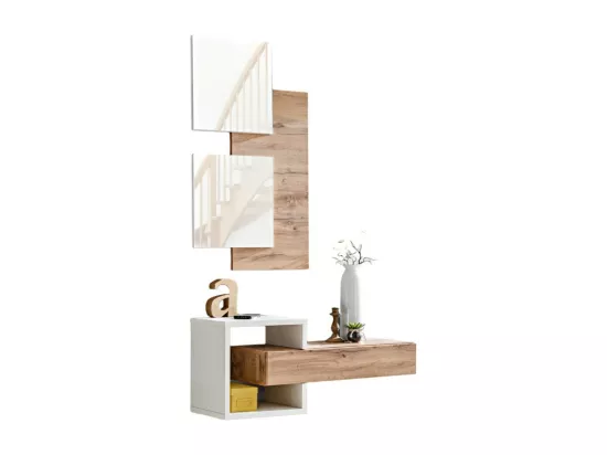 Meuble d'entrée TORTH 2 – Ensemble complet – Coloris chêne et blanc – Design moderne et pratique