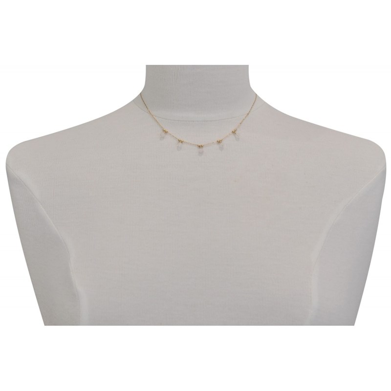 Collier Plaqué Or 5 Perles Facettées de Quartz Rose