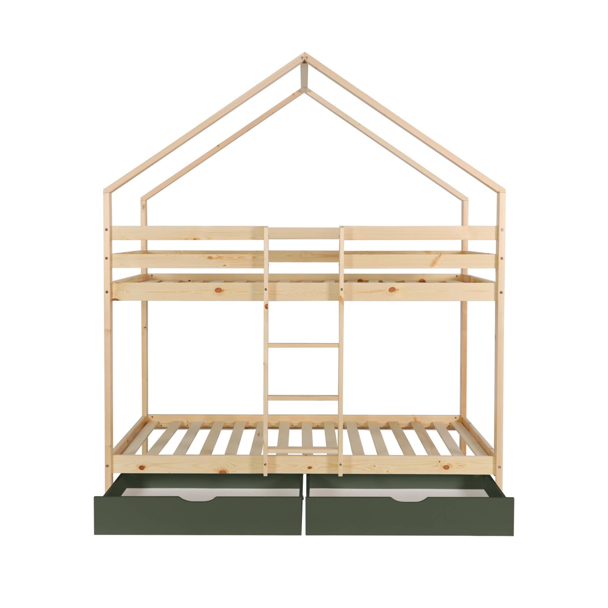 sweeek - Stapelbed voor kinderen hutmodel 90x190 cm met 2 laden