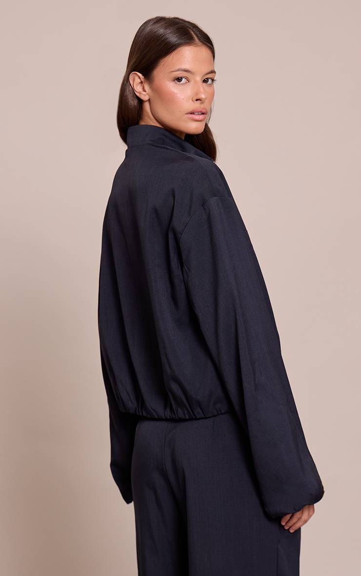Bleu Marine Ensemble Veste Cintrée À Fermeture Éclair Quart