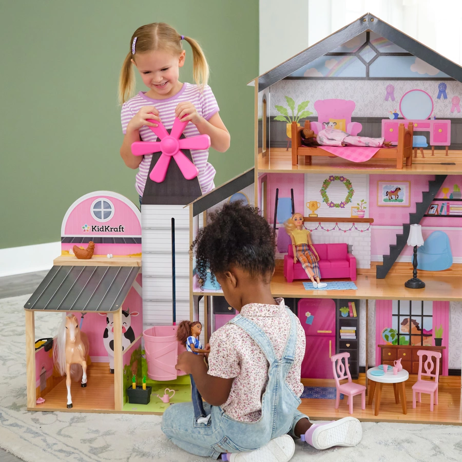 KidKraft® 2-in1-Puppenhaus mit Windrad-Aufzug und Scheune