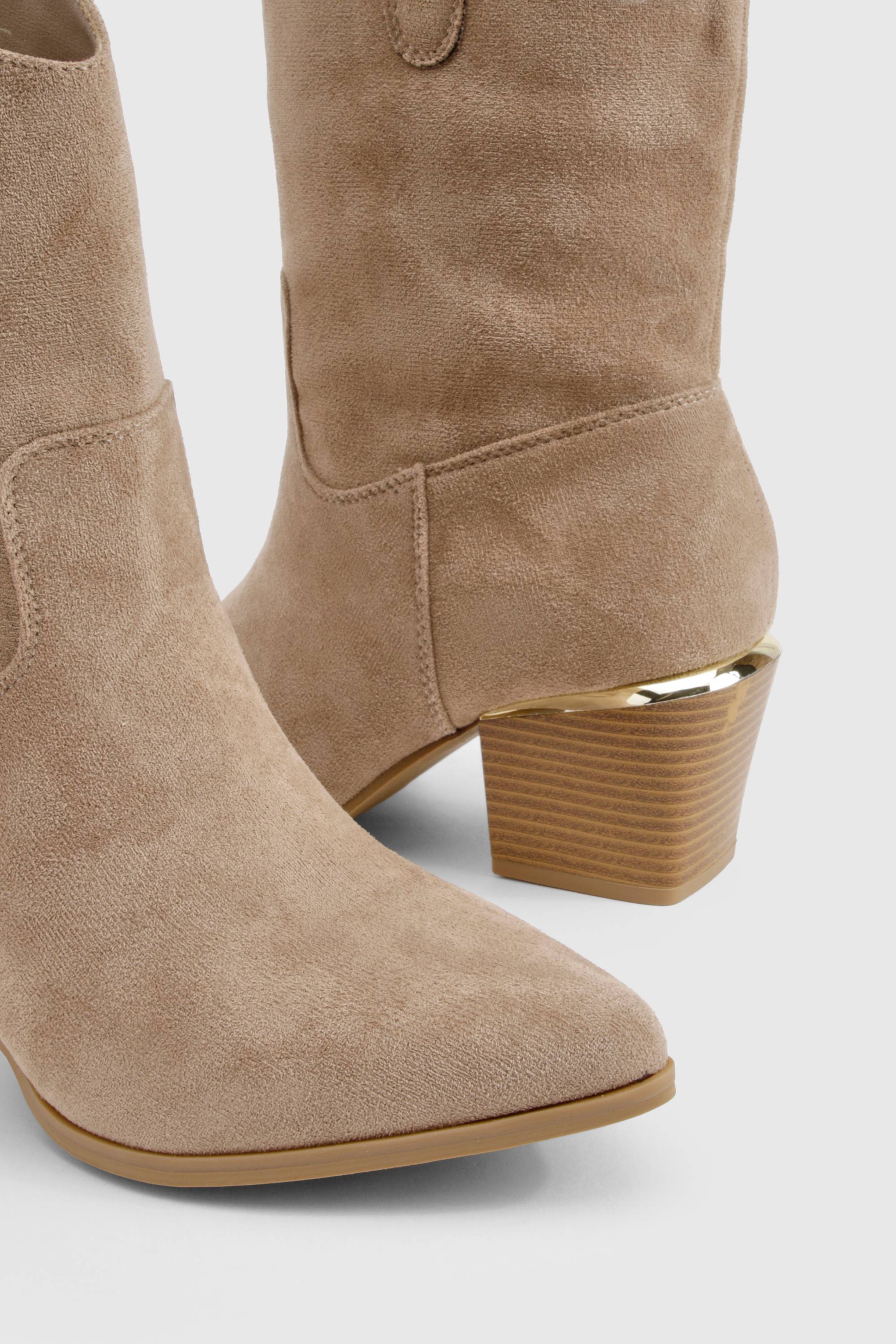 boohoo Faux Suede Bottes Western Mi-Mollet