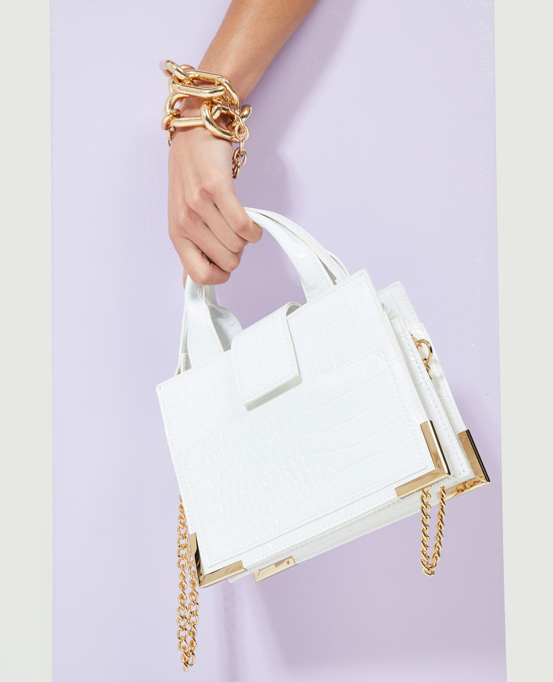 Sac boxy effet croco verni - Blanc