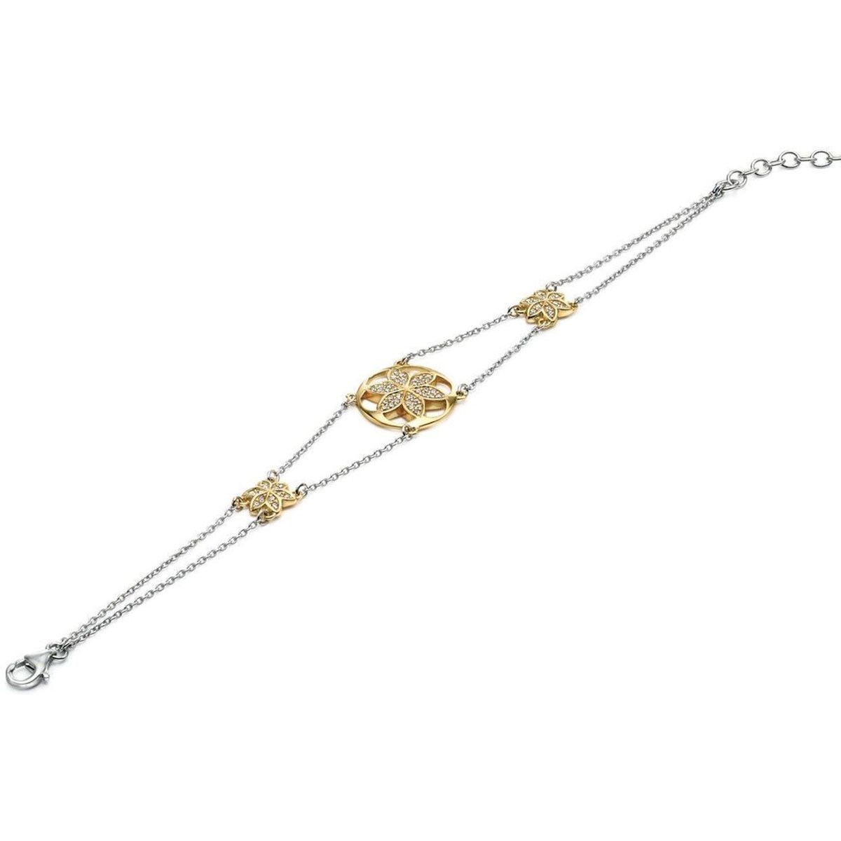 Bracelet fleur plaqué Or et zirconium en argent 925/1000