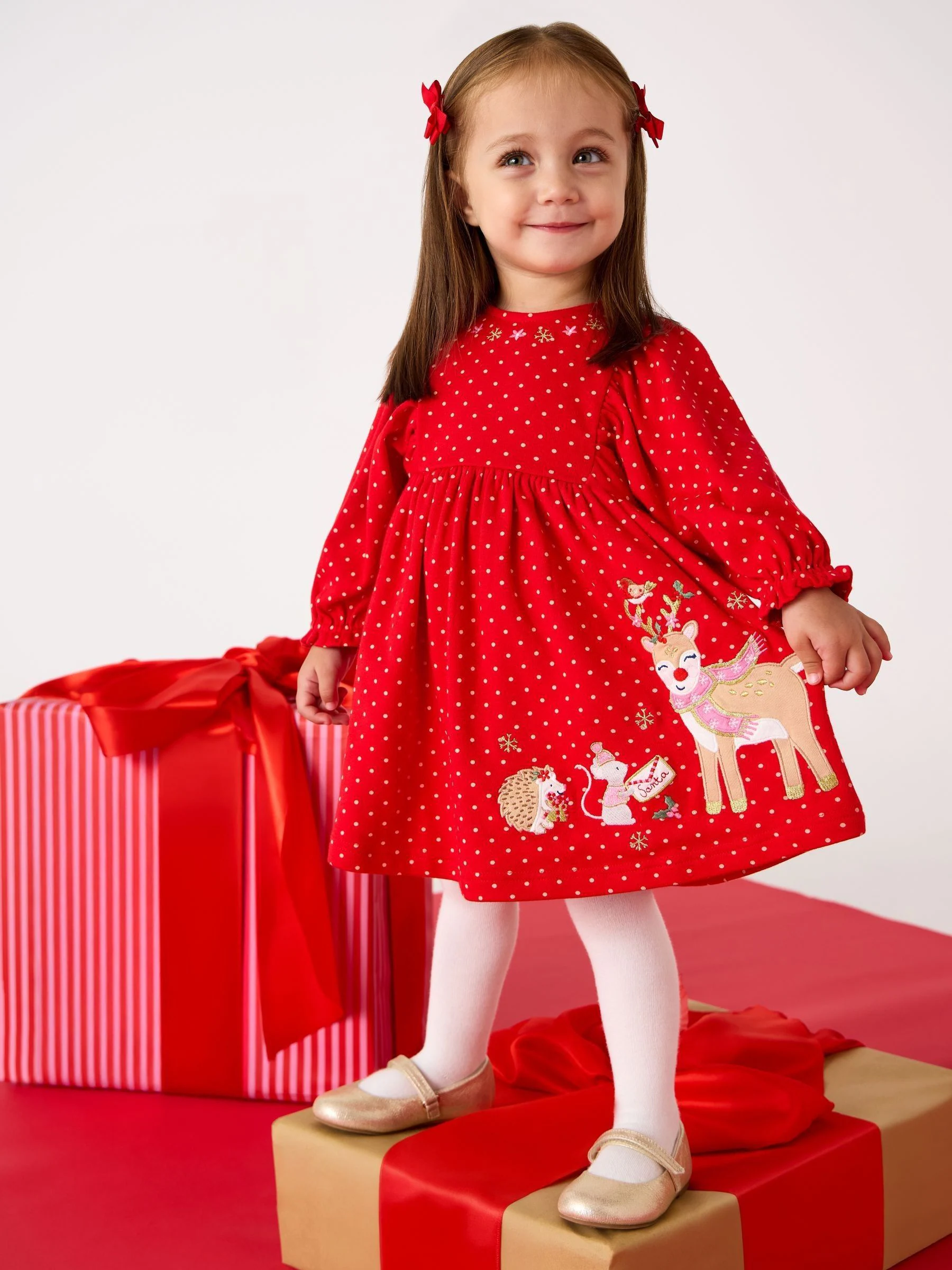 JoJo Maman Bébé Christmas Yoke Appliqué Dress