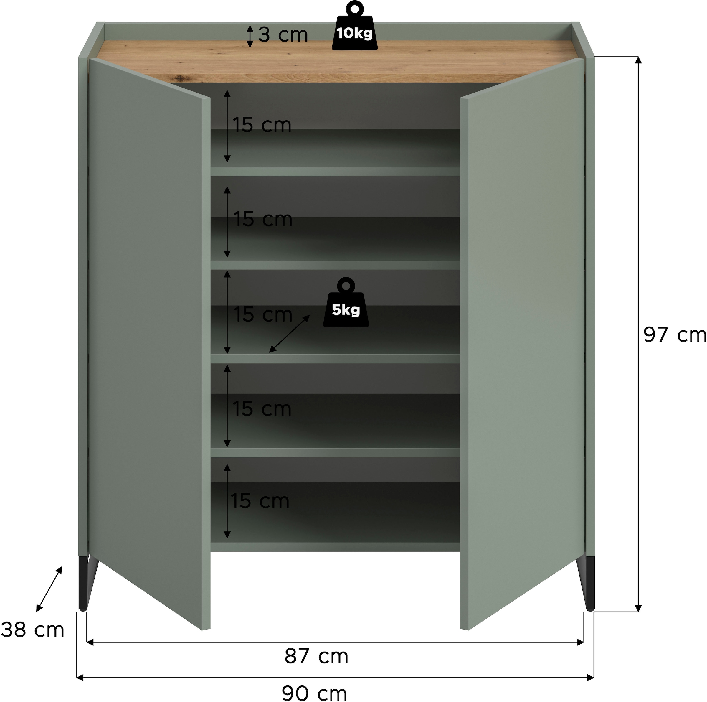 INOSIGN Schuhschrank »EVRID, Breite 90cm, 2 Türen, 5 Einlegeböden, inkl. Metall-Kufenfüsse« individuell mit anderen Artikel der Serie EVRID erweiterbar, 1 Stk. tlg. Schuhkommode, Kommode, Sideboard, Garderobenschrank, Flurkommode