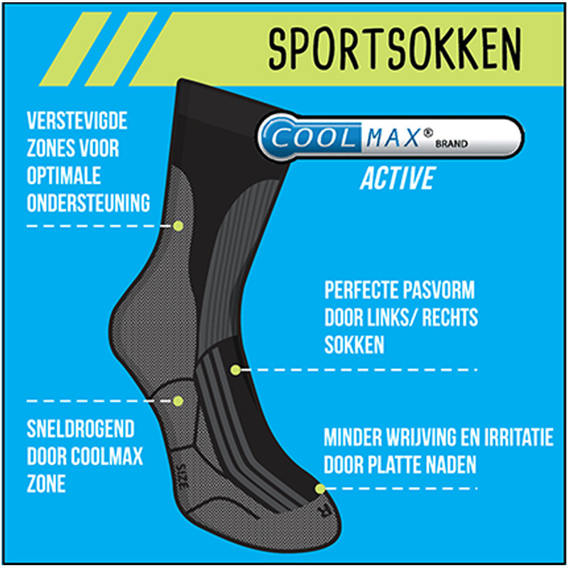 Sokken Coolmax 43/46 - zwart - 2 paar