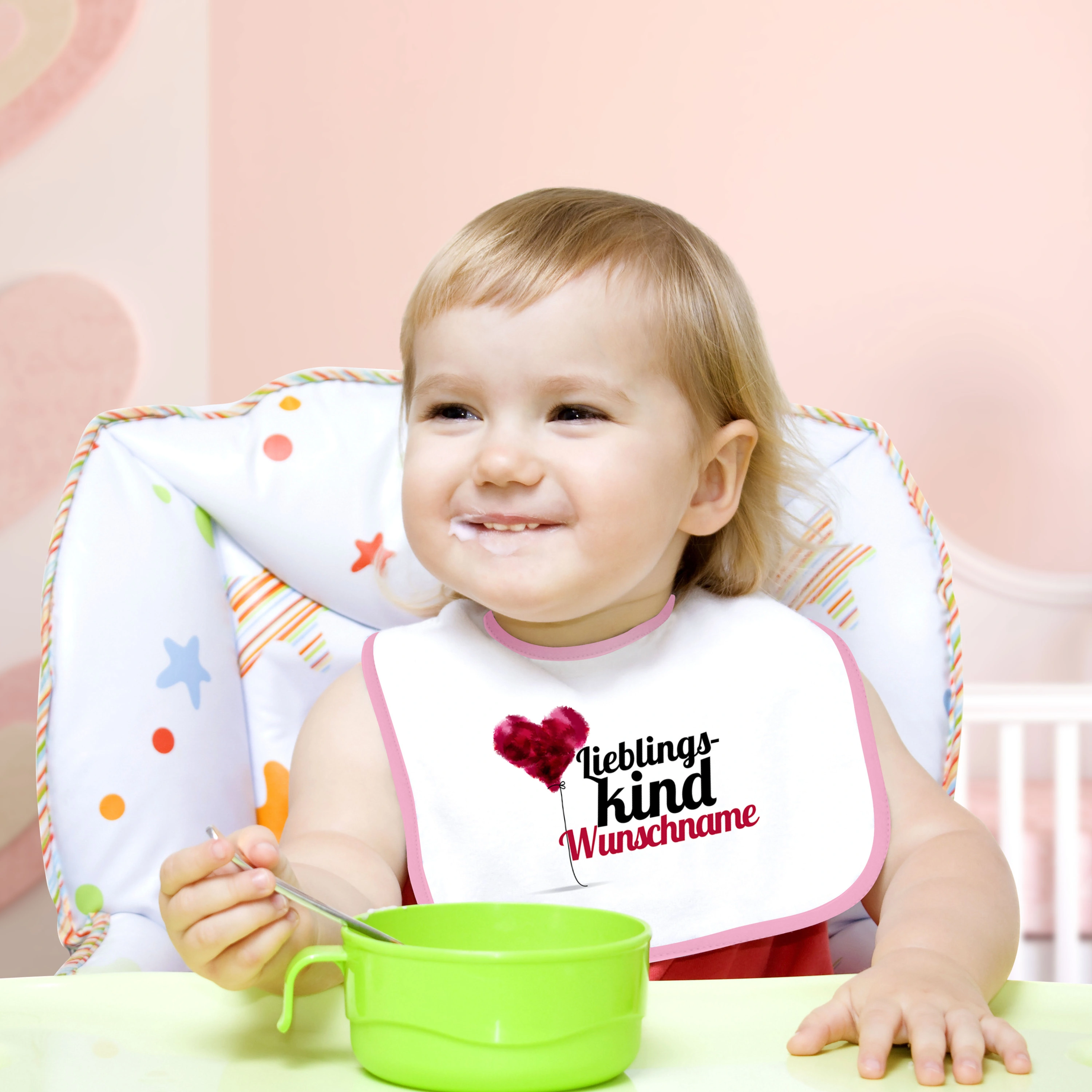 Baby-Lätzchen mit Namen, rosa (Motiv: Lieblingskind)