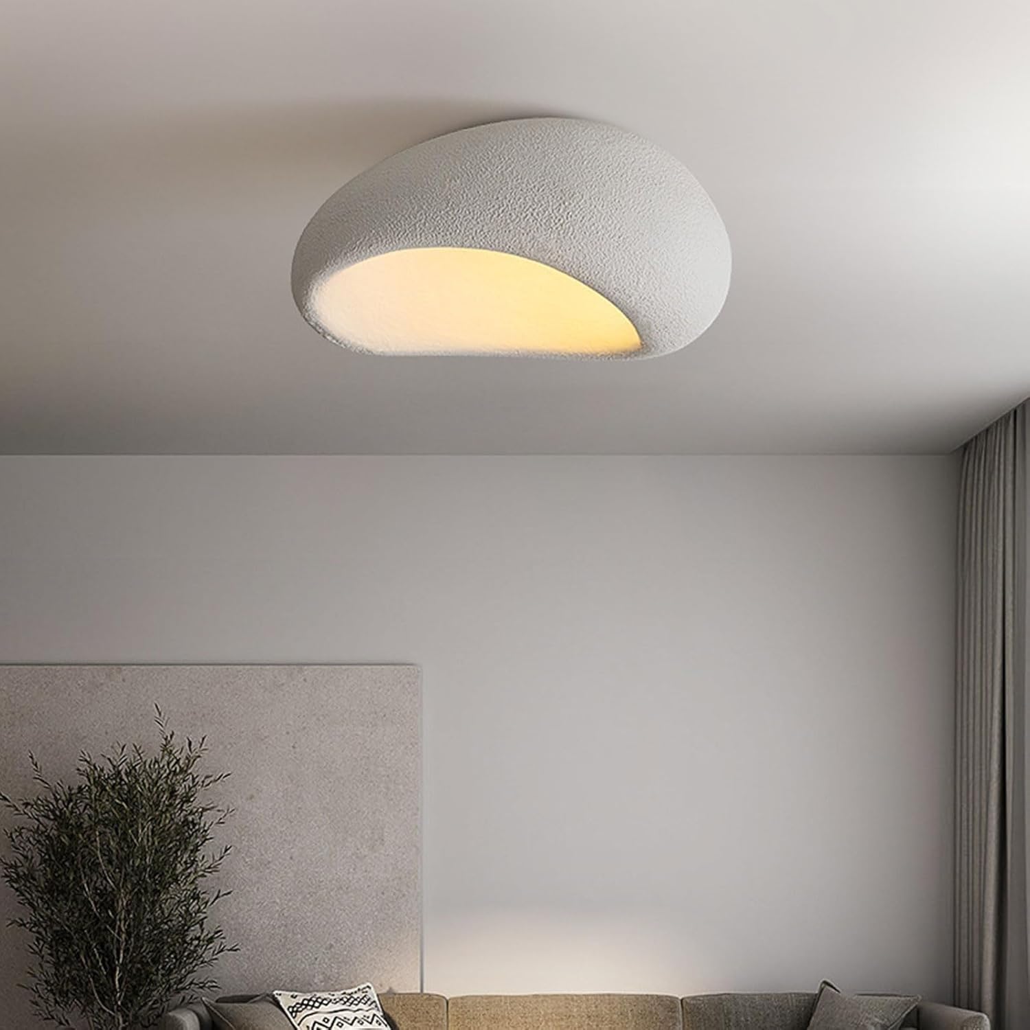 Moderne Einfache Deckenleuchte E27 Wabi-sabi Flush Mount Deckenlampe Lampenschirm Aus Polyethylen Japanischer Stil Heimdekoration Beleuchtung Für Schlafzimmer Wohnzimmer Kücheninsel(50CM)