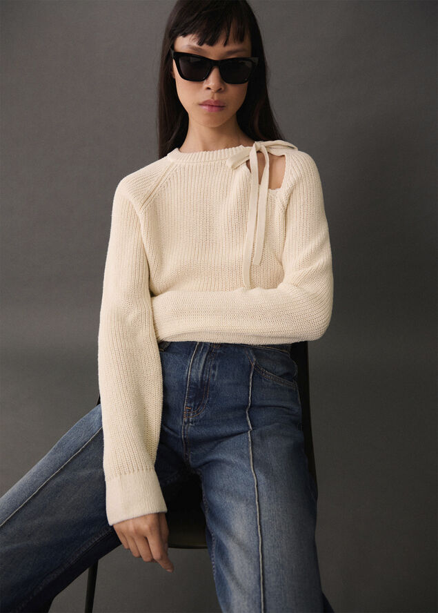 MANGO Cut-out knitted sweater Light beige