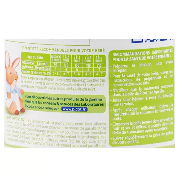Leite orgânico de primeira fase Picot 800g