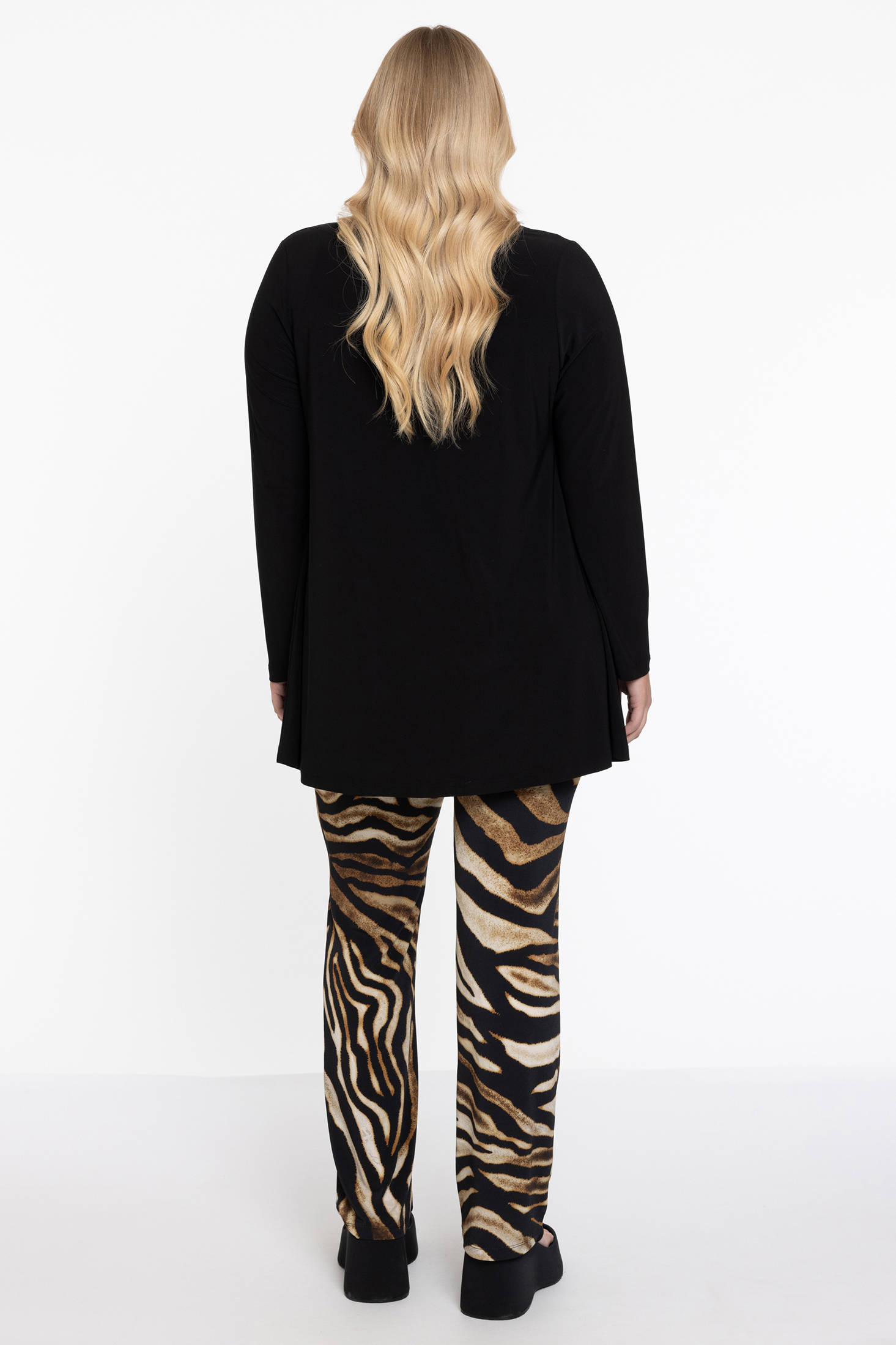 YOEK straight fit broek met dierenprint donkerbruin/zwart/crème