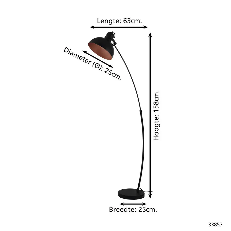 EGLO Jaafra Vloerlamp - E27 - 158 cm - Zwart/Koper