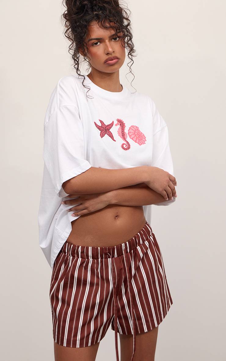 Chocolat Short Ample Rayé En Coton Avec Cordon De Serrage