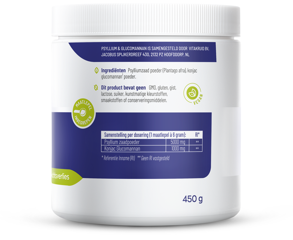 Vitakruid Psyllium 5000 Mg & Glucomannan 1000 Mg Vezels (450 gr)