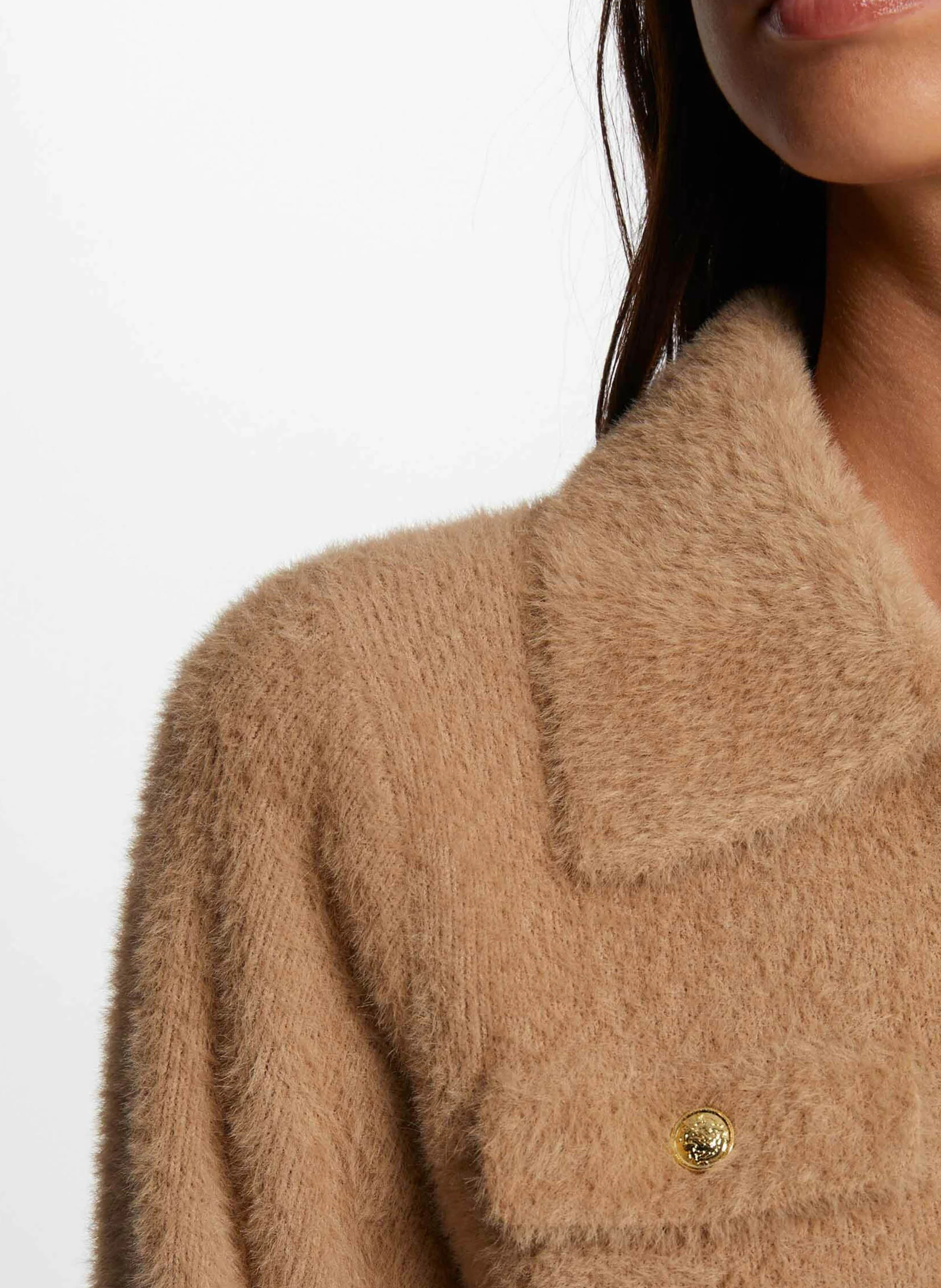 MDOMI - Gilet droit en fourrure synthétique | Marron