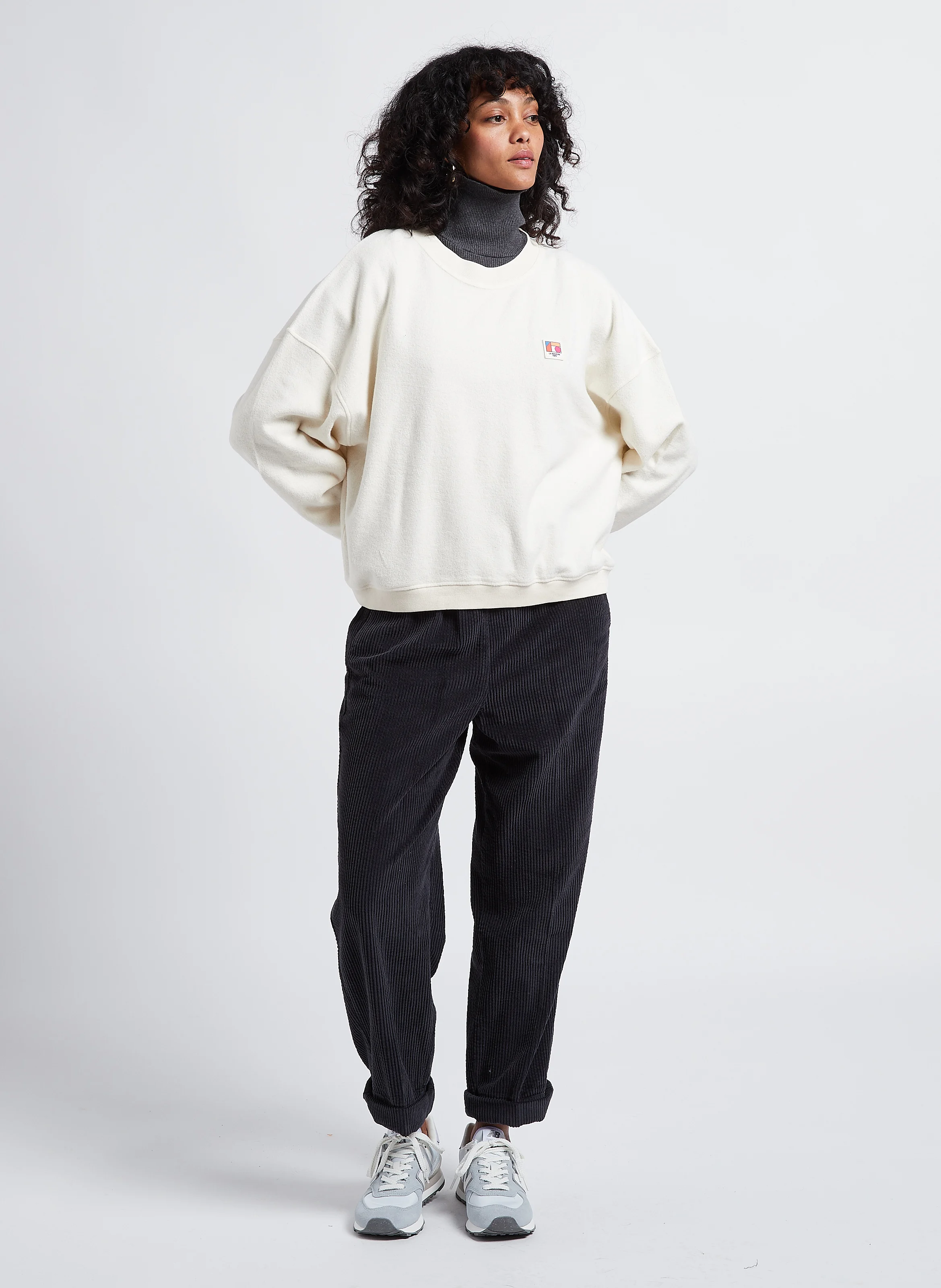 PADOW - Pantalon large taille haute en velours côtelé | Gris