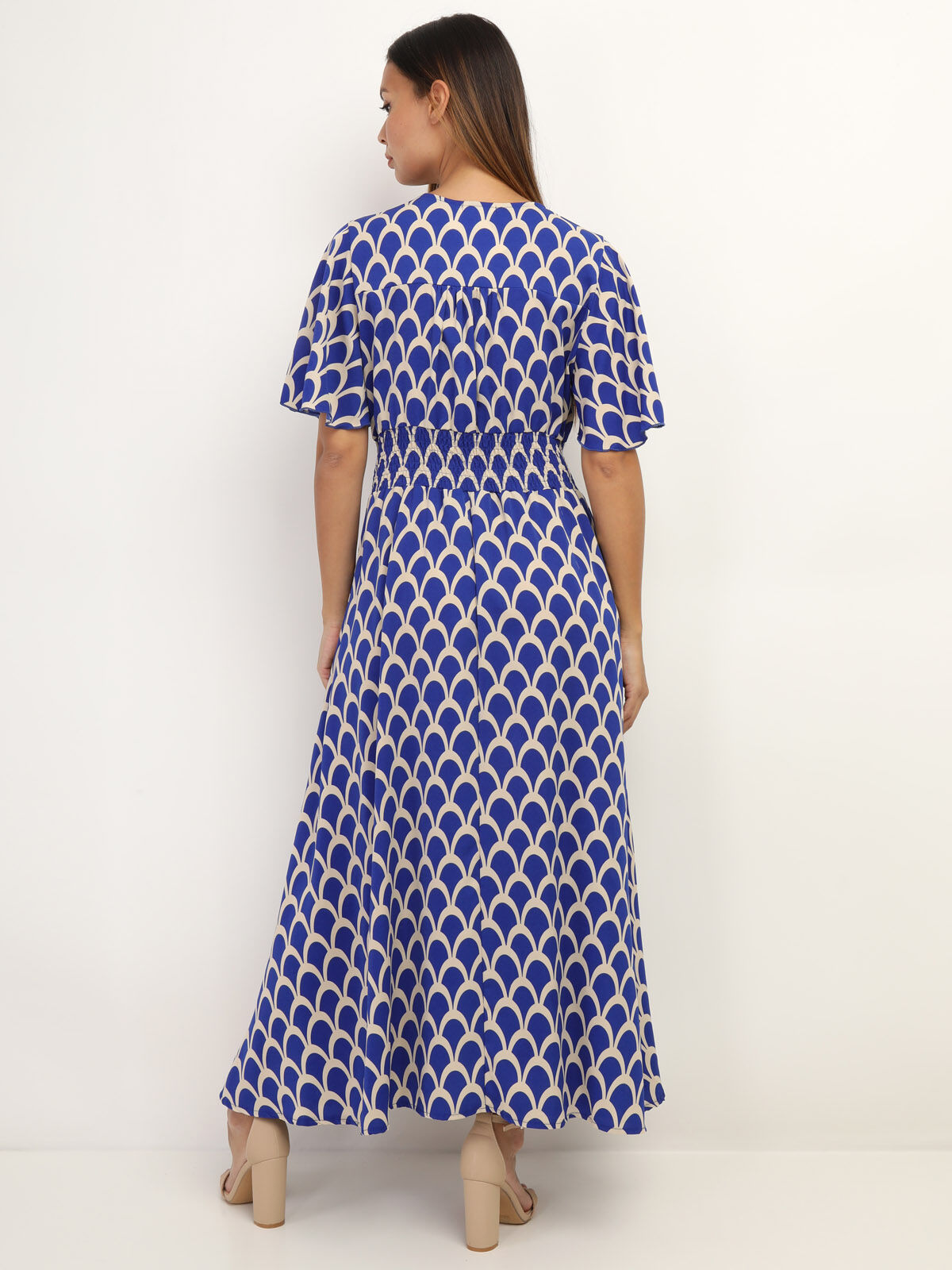 Robe boutonnée à motif graphique- Bleu